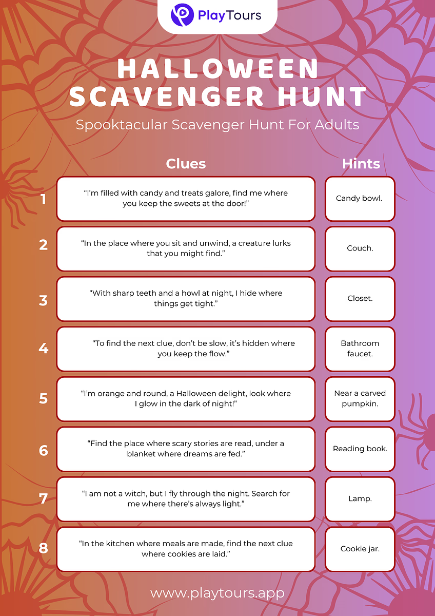 free halloween scavenger hunt clues for adult printable